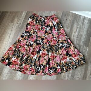 VTG PRESWICK AND MOORE Floral Hippie Boho Pleated Women's Skirt Pink Red Black L